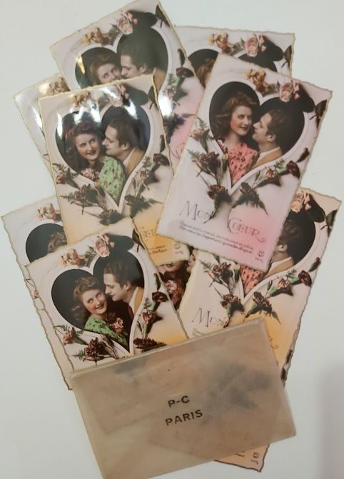 Serie 5 Cartoline Postali Mon Coeur "Coppia Innamorati Sguardi" inizi '900