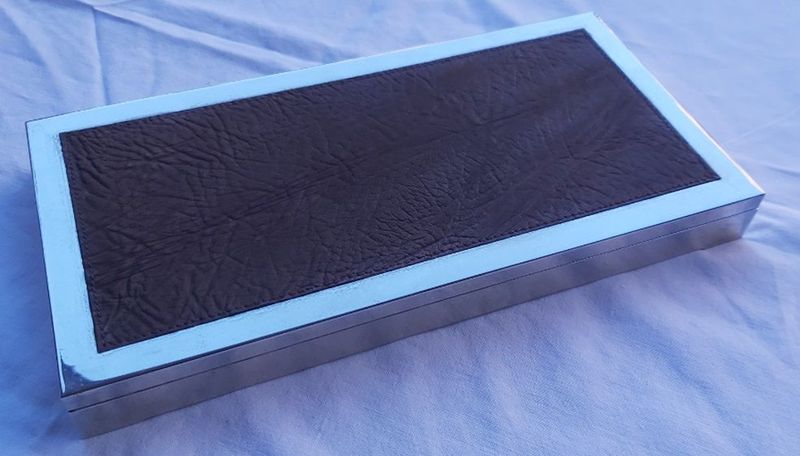 Scatola Portasigarette Porta Sigarette da Tavolo Legno Metallo Pelle Vintage