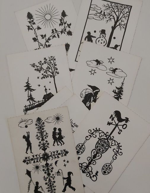 Serie di 8 Cartoline Postali Silhouette Alice Staudacher 1940-1950 Vintage Serie di 8 Cartoline Postali Silhouette Alice Staudacher 1940-1950 Vintage