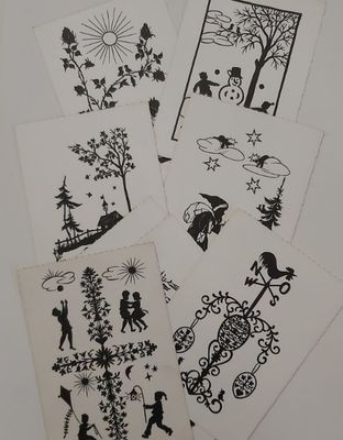 Serie di 8 Cartoline Postali Silhouette Alice Staudacher 1940-1950 Vintage Serie di 8 Cartoline Postali Silhouette Alice Staudacher 1940-1950 Vintage