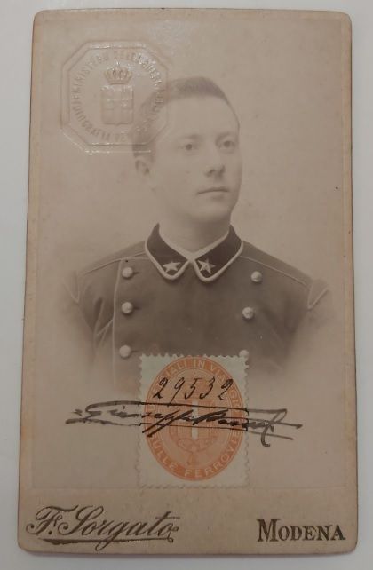 Tessera Fotografica Ufficiali In Viaggio sulle Ferrovie Timbro a Secco e Bollo 1897 Tessera Fotografica Ufficiali In Viaggio sulle Ferrovie Timbro a Secco e Bollo 1897