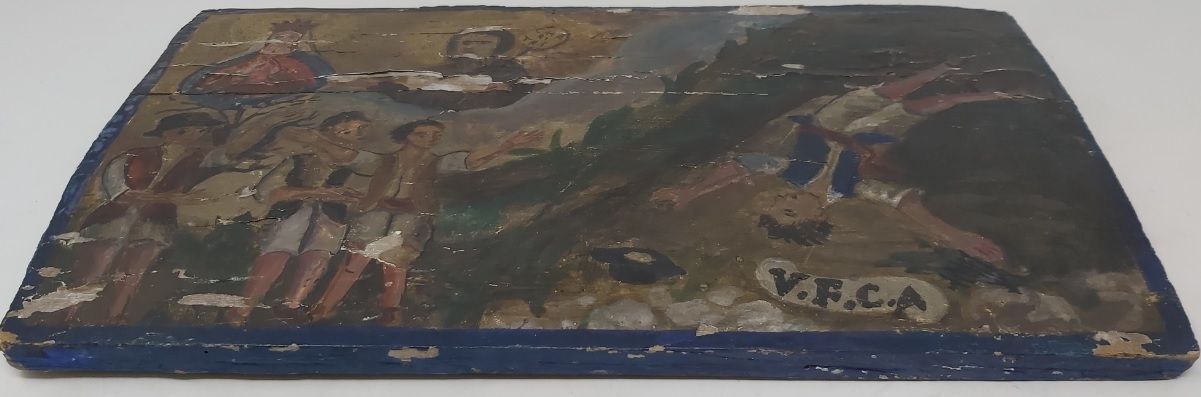 Tavoletta Votiva di Legno Dipinto Ex Voto Per Grazia Ricevuta Charitas 1868 Tavoletta Votiva di Legno Dipinto Ex Voto Per Grazia Ricevuta Charitas 1868