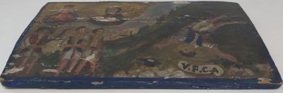 Tavoletta Votiva di Legno Dipinto Ex Voto Per Grazia Ricevuta Charitas 1868 Tavoletta Votiva di Legno Dipinto Ex Voto Per Grazia Ricevuta Charitas 1868