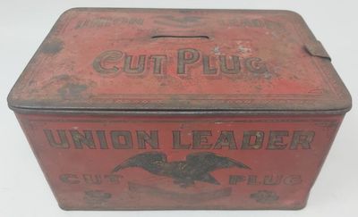 Tobacciana Scatola VUOTA Latta Tabacco Tin Box Union Leader Cut Plug Vintage Tobacciana Scatola VUOTA Latta Tabacco Tin Box Union Leader Cut Plug Vintage