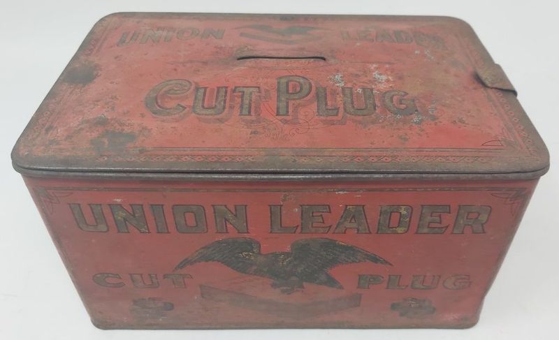 Tobacciana Scatola VUOTA Latta Tabacco Tin Box Union Leader Cut Plug Vintage
