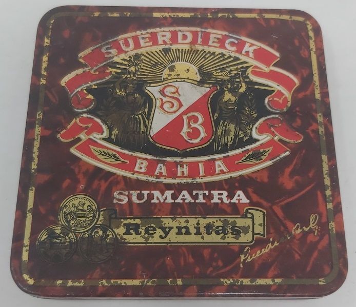 Tobacciana Scatola VUOTA Latta Tabacco Tin Box Suerdieck Bahia Sumatra Reynitas