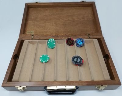 Valigetta Legno Massello Professionale Rastrelliera Estraibile Casinò da 350 Fiches  (Piccola Ammaccatura in un Angolo)