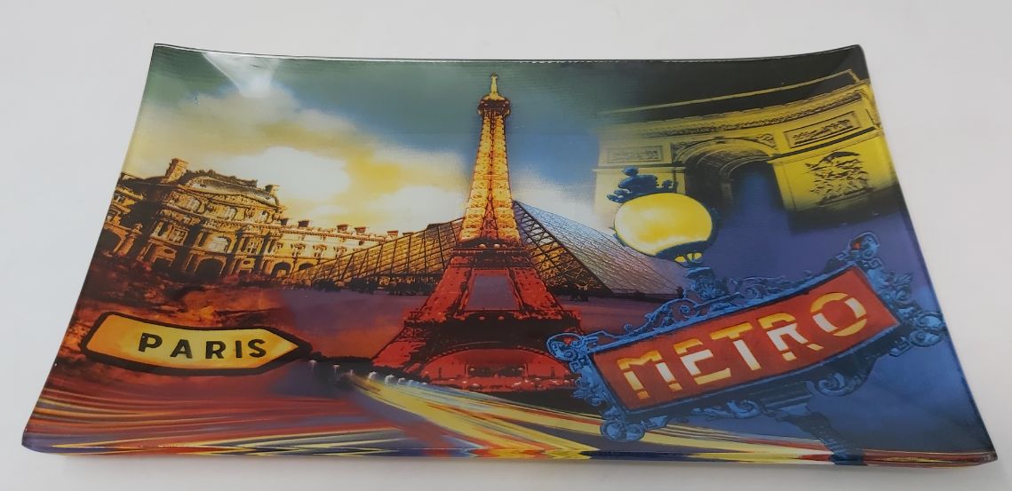 Vassoio Svuotatasche in Vetro Paris Souvenir Ricordo di Parigi Vassoio Svuotatasche in Vetro Paris Souvenir Ricordo di Parigi