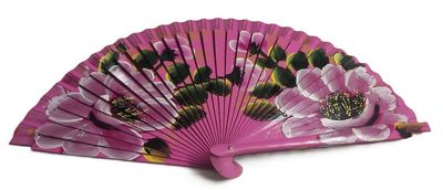 Ventaglio Spagnolo Legno Decorato a Mano Bifacciale Motivo Floreale Fiori Foglie Ventaglio Spagnolo Legno Decorato a Mano Bifacciale Motivo Floreale Fiori Foglie