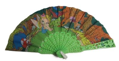 Ventaglio Mini Bambini Plastica Verde Stoffa Disegno Fatina nel Bosco