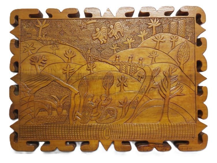 Pannello Quadro Legno Intagliato Bassorilievo La Natività Ventura Angelo 1984