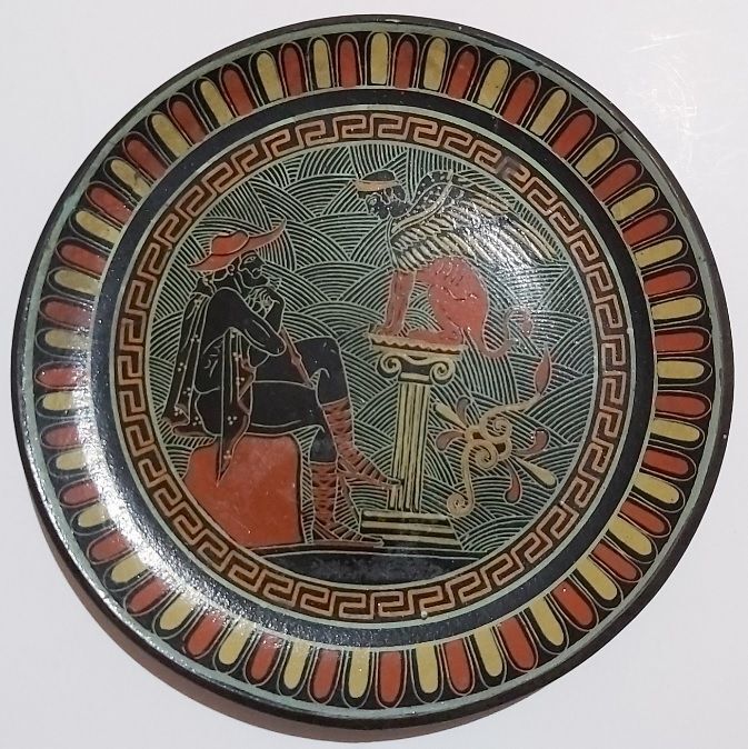 Piatto da Muro Parete Souvenir Grecia Edipo e la Sfinge D. Vassilopoulos Anni '60 Piatto da Muro Parete Souvenir Grecia Edipo e la Sfinge D. Vassilopoulos Anni '60