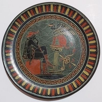 Piatto da Muro Parete Souvenir Grecia Edipo e la Sfinge D. Vassilopoulos Anni '60 Piatto da Muro Parete Souvenir Grecia Edipo e la Sfinge D. Vassilopoulos Anni '60