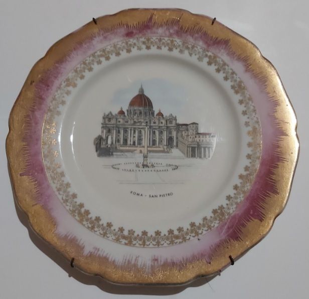 Piatto da Muro Parete Souvenir Roma Basilica di San Pietro Vintage