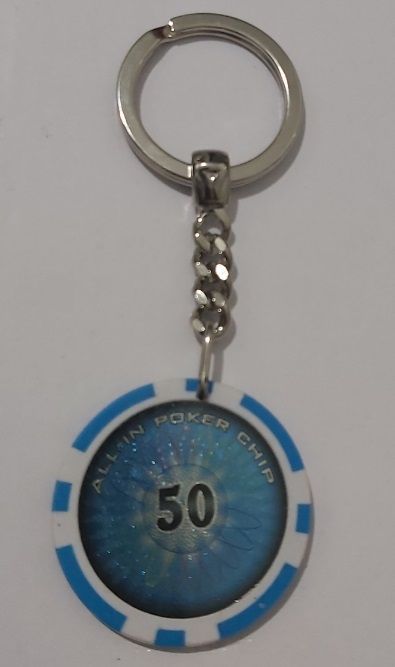 Portachiavi Chip Fiche Gettone Gioco All-In Poker Chip Hologram Valore 50 Azzurro Portachiavi Chip Fiche Gettone Gioco All-In Poker Chip Hologram Valore 50 Azzurro