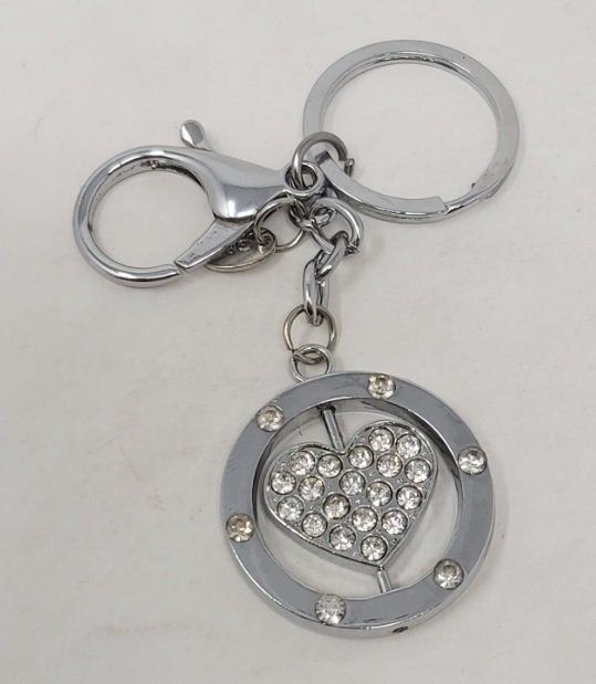 Portachiavi Mollettone Anello Tondo Cuore Strass che Gira Portachiavi Mollettone Anello Tondo Cuore Strass che Gira