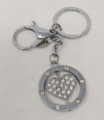Portachiavi Mollettone Anello Tondo Cuore Strass che Gira Portachiavi Mollettone Anello Tondo Cuore Strass che Gira