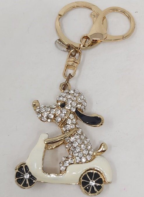 Portachiavi Mollettone Anello Cagnolino Moto Strass metallo dorato Portachiavi Mollettone Anello Cagnolino Moto Strass metallo dorato