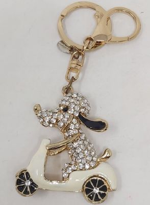 Portachiavi Mollettone Anello Cagnolino Moto Strass metallo dorato Portachiavi Mollettone Anello Cagnolino Moto Strass metallo dorato
