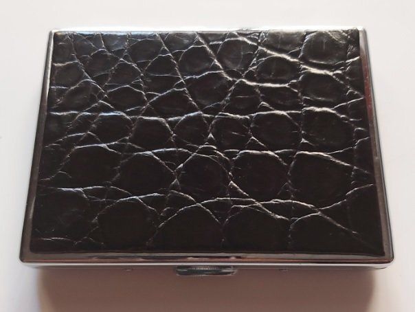 Portasigarette Coccodrillo Metallo Pelle Coccodrillo Nero Cigarette Case Portasigarette Coccodrillo Metallo Pelle Coccodrillo Nero Cigarette Case