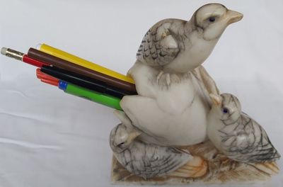 Portapenne Scultura 3 Uccelli Uovo Unico Blocco di Marmo 1874 Portapenne Scultura 3 Uccelli Uovo Unico Blocco di Marmo 1874