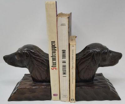 Reggilibri Fermalibri Coppia Cani Intagliati Legno Reggilibri Fermalibri Coppia Cani Intagliati Legno