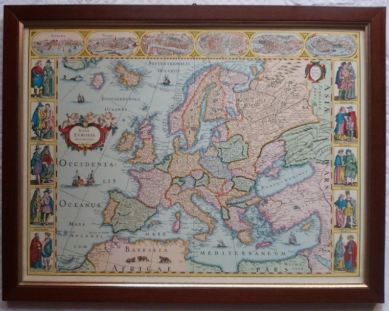 Quadro Cornice Legno Cartina Geografica Antica Europa Riproduzione di una Cartina del 1637 Quadro Cornice Legno Cartina Geografica Antica Europa Riproduzione di una Cartina del 1637