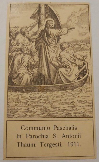 Santino Holy Card Comunione Pasquale Parrocchia S. Antonii Thaum 1911 Santino Holy Card Comunione Pasquale Parrocchia S. Antonii Thaum 1911