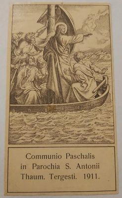 Santino Holy Card Comunione Pasquale Parrocchia S. Antonii Thaum 1911 Santino Holy Card Comunione Pasquale Parrocchia S. Antonii Thaum 1911