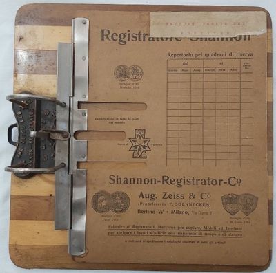 Registratore Shannon Aug. Zeiss & Co. Sistema Fogli Intercalare ad Anelli primi del '900 Registratore Shannon Aug. Zeiss & Co. Sistema Fogli Intercalare ad Anelli primi del '900