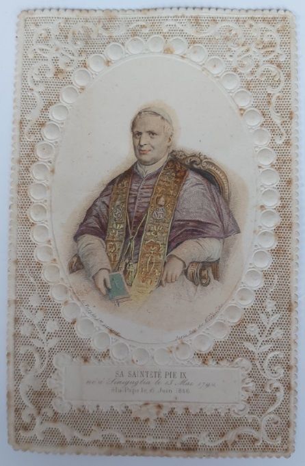 Santino Holy Card Merlettato Immagine Religiosa Sa Sainteté Pie IX Papa Pio IX
