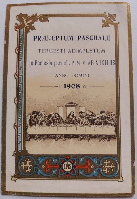 Santino Devozionale Holy Card Ricordo Praeceptum Paschale Ultima Cena 1908 Santino Devozionale Holy Card Ricordo Praeceptum Paschale Ultima Cena 1908