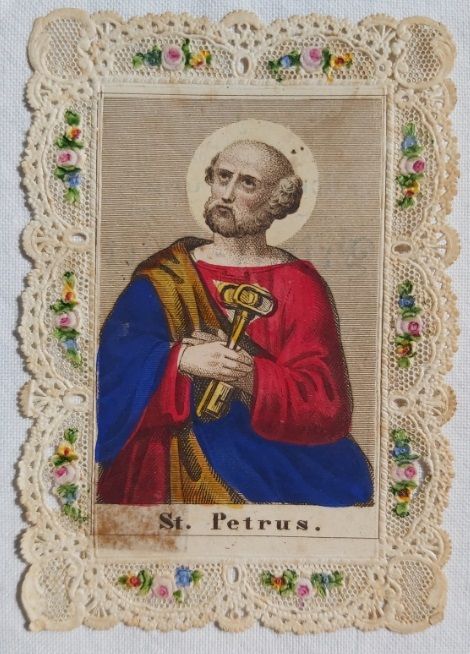 Santino Holy Card Merlettato Canivet Applicazioni St. Petrus San Pietro 1867
