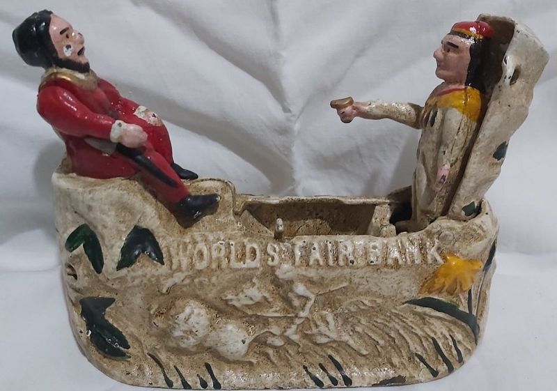 Salvadanaio Ghisa Meccanico Mechanical Bank Coin Box Saving Columbus