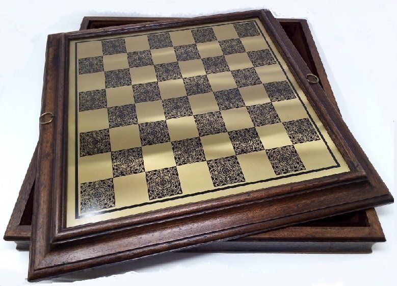Scacchiera Cofanetto Contenitore per Scacchi Cornice in Legno e Ottone cm 50x50 Scacchiera Cofanetto Contenitore per Scacchi Cornice in Legno e Ottone cm 50x50