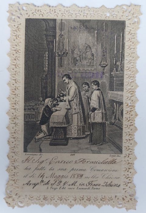 Santino Holy Card Merlettato Immagine Religiosa Prima Comunione 1889