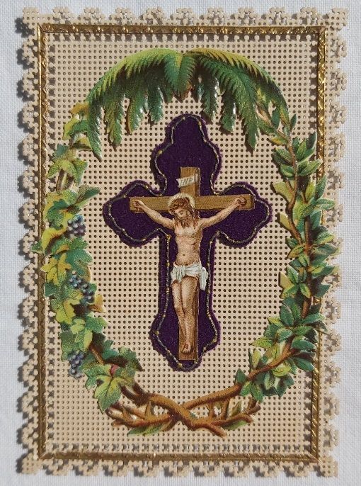 Santino Holy Card Merlettato Mezzo Punto Crocefisso 1887 Santino Holy Card Merlettato Mezzo Punto Crocefisso 1887