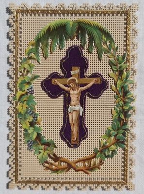 Santino Holy Card Merlettato Mezzo Punto Crocefisso 1887