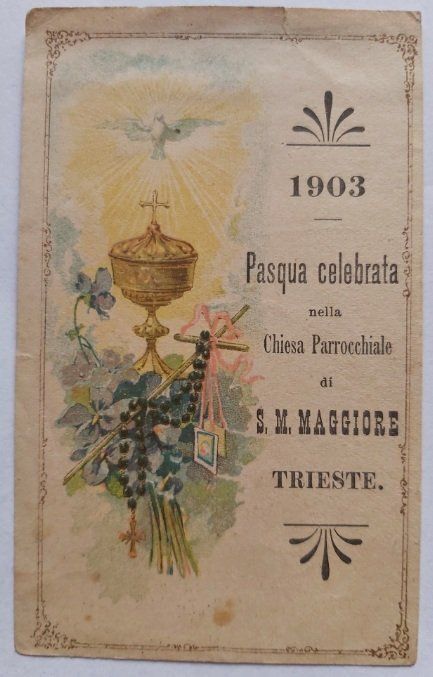 Santino Immagine Devozionale Pasqua Chiesa Parrocchiale di S. Maria Maggiore Trieste 1903 Santino Immagine Devozionale Pasqua Chiesa Parrocchiale di S. Maria Maggiore Trieste 1903