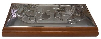 Scatola Gioco Carte Fiches Legno Placca Argento Ottaviani Cavalli Semi Poker