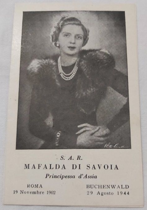 Santino Ricordino Lutto Mafalda di Savoia Principessa d'Assia 1944 Santino Ricordino Lutto Mafalda di Savoia Principessa d'Assia 1944