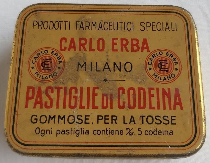 Scatola di Latta Tin Box Carlo Erba Pastiglie di Codeina Vintage Scatola di Latta Tin Box Carlo Erba Pastiglie di Codeina Vintage