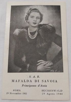Santino Ricordino Lutto Mafalda di Savoia Principessa d'Assia 1944 Santino Ricordino Lutto Mafalda di Savoia Principessa d'Assia 1944