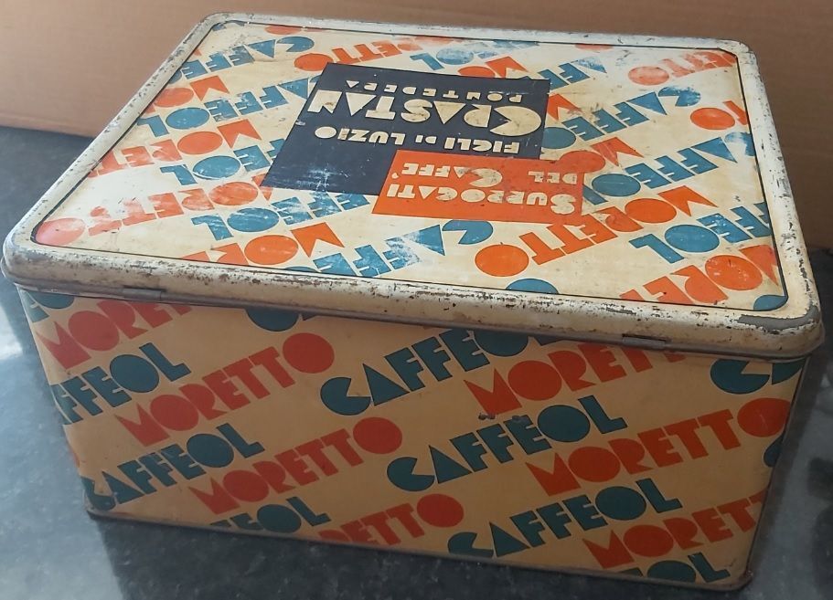Scatola di Latta Tin Box Caffeol Moretto Figli Di Luzio Crastan Surrogati del Caffè Vintage Scatola di Latta Tin Box Caffeol Moretto Figli Di Luzio Crastan Surrogati del Caffè Vintage