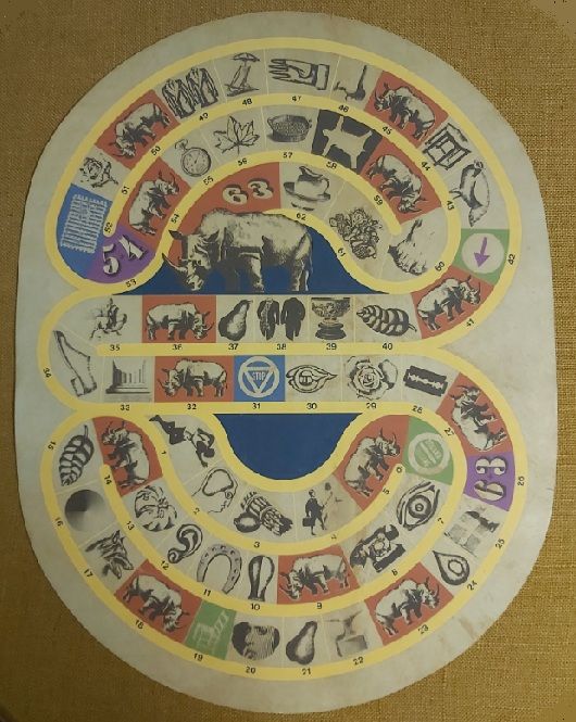 Gioco dell'Oca Quadro Legno Ottagonale La Pelle del Rinoceronte Concetto Pozzati