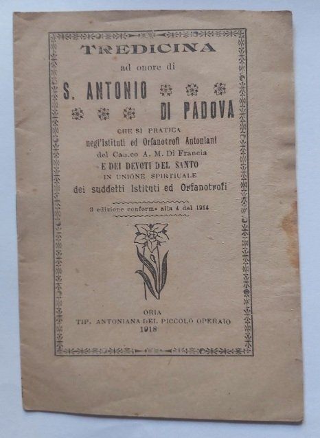 Libretto Religioso Tredicina S. Antonio di Padova 1918 Libretto Religioso Tredicina S. Antonio di Padova 1918