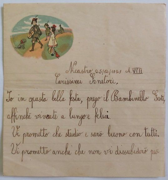 Letterina Auguri Natale Foglio a Righe Alpino Suona con Bambina 1929 (VIII) Letterina Auguri Natale Foglio a Righe Alpino Suona con Bambina 1929 (VIII)