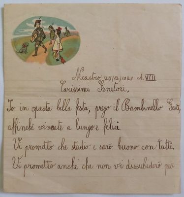 Letterina Auguri Natale Foglio a Righe Alpino Suona con Bambina 1929 (VIII)