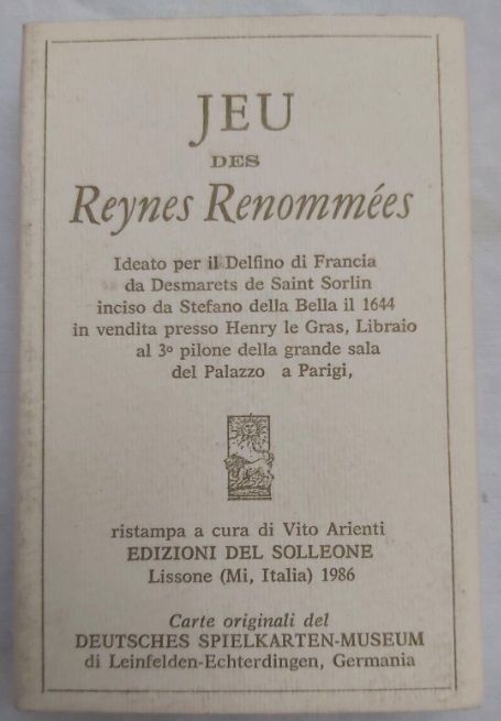 Mazzo Carte Jeu des Reynes Renommées 1986 n 485/600 Vito Arienti Edizioni Solleone da Collezione Mazzo Carte Jeu des Reynes Renommées 1986 n 485/600 Vito Arienti Edizioni Solleone da Collezione