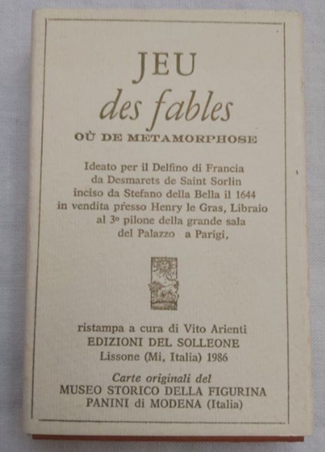 Mazzo Carte Jeu des Fables où de Metamorphose 1986 n 371/600 Vito Arienti Edizioni del Solleone da Collezione Mazzo Carte Jeu des Fables où de Metamorphose 1986 n 371/600 Vito Arienti Edizioni del Solleone da Collezione